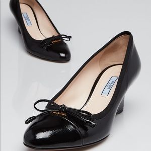 Prada Saffiano Patent Leather Wedges 37.5 or 7